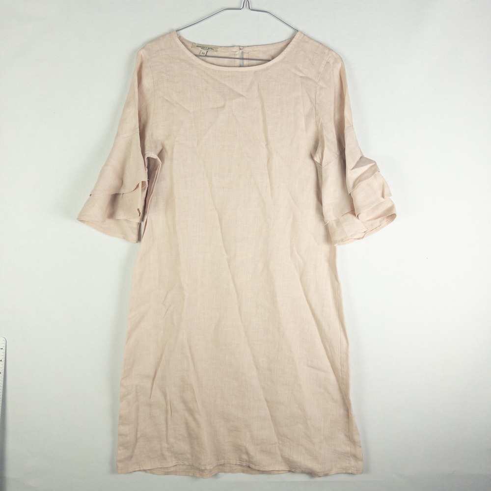 Francesca Bettini Linen Shift Dress Womens XS Blush Pink Bell Sleeve Made Italy